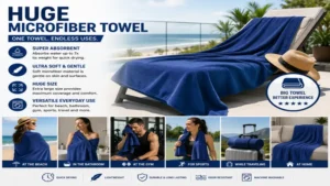 Huge microfiber towel used indoors and outdoors for versatile drying and cleaning