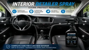 Complete car interior cleaned and maintained using interior detailer spray