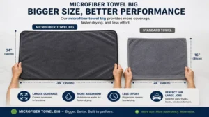 microfiber towel big shown beside a standard towel to highlight its larger size