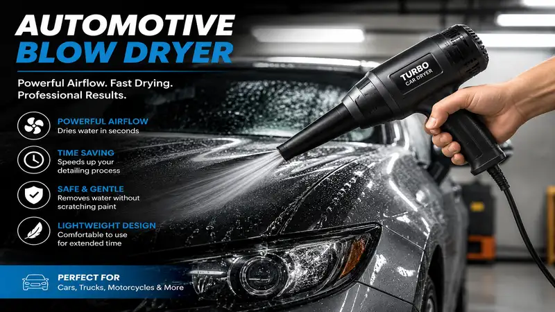 Automotive blow dryer used to quickly dry a clean car after washing