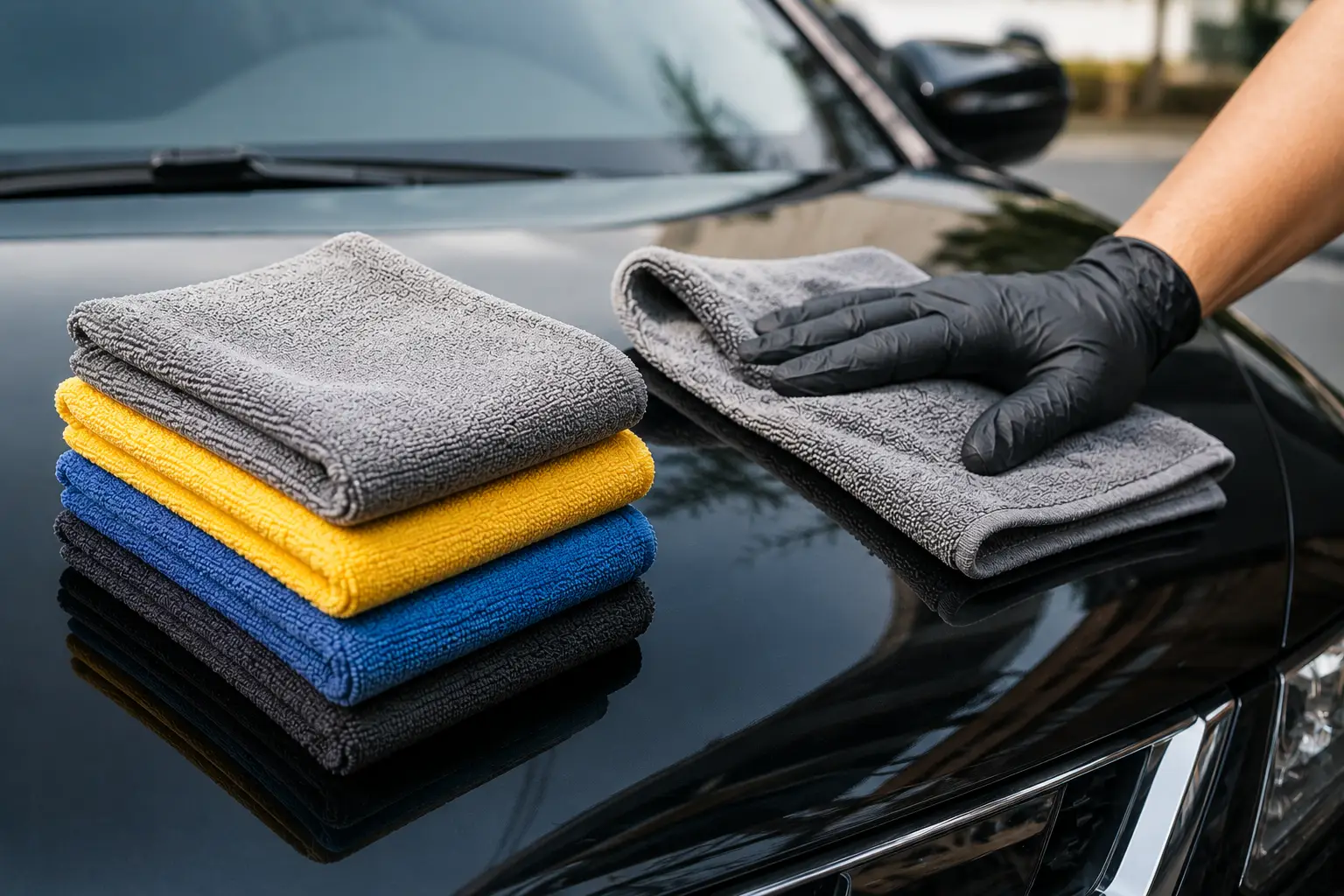 car cleaning fabric microfiber towels used to clean and polish a vehicle exterior