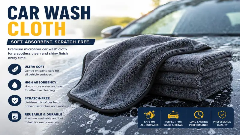 Car wash cloth made from soft microfiber for safe and scratch-free vehicle cleaning