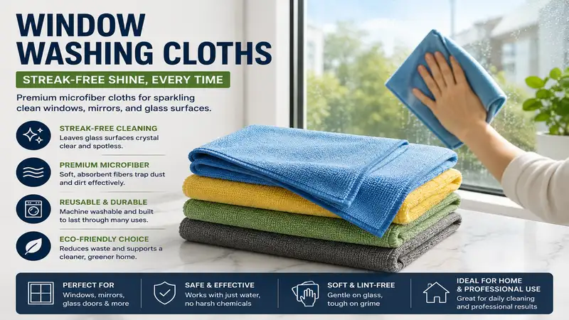 Window washing cloths for streak-free cleaning on glass windows and mirrors