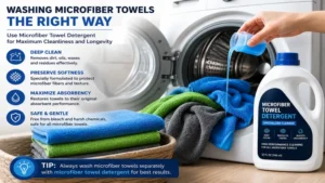 Using microfiber towel detergent to wash microfiber towels correctly for maximum cleanliness