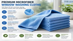 Window washing cloths made from soft microfiber for effective streak-free glass cleaning
