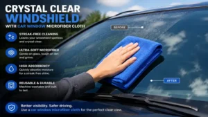 car window microfiber cloth cleaning a windshield with gentle, lint-free performance