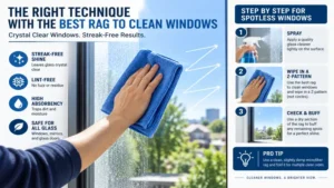 Proper cleaning technique using the best rag to clean windows for crystal-clear glass.