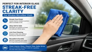 car window microfiber cloth safely cleaning the interior glass without leaving lint or residue