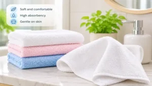Towel to wash face made from soft cotton for gentle and comfortable facial care