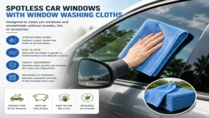 Window washing cloths for cleaning car windows and windshields with a crystal-clear finish