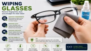 wiping glasses to remove fingerprints, dust, and everyday lens smudges