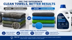 Clean vs dirty microfiber towels after using microfiber towel detergent
