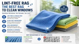 Lint-free cloth recognized as the best rag to clean windows for spotless indoor and outdoor glass.