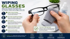 wiping glasses correctly with gentle motions to protect the lenses