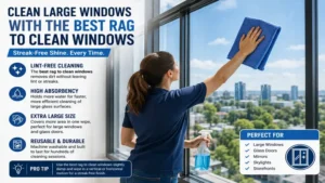 Using the best rag to clean windows on large glass panels for a streak-free finish.
