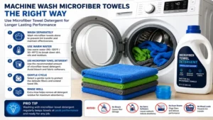Machine washing microfiber towels with microfiber towel detergent for longer towel life