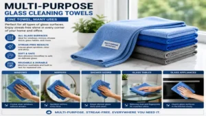 Glass cleaning towels suitable for cleaning windows, mirrors, shower glass, and glass tabletops