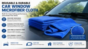 Durable car window microfiber cloth designed for reusable and effective glass cleaning