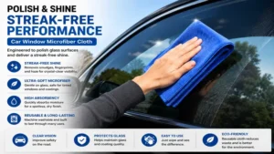 car window microfiber cloth polishing automotive glass to achieve a streak-free shine