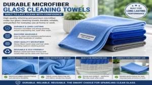 Glass cleaning towels made with durable microfiber for long-lasting household and commercial use