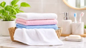 Towel to wash face kept clean and ready for a fresh and hygienic facial care routine