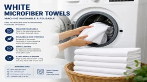 white microfiber towels being machine washed for long-lasting reusable performance