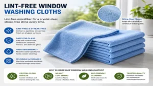 Lint-free window washing cloths delivering crystal-clear results on windows and mirrors