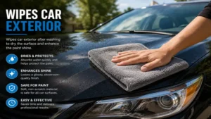 Wipes car exterior after washing to dry the surface, reduce water spots, and enhance paint shine.