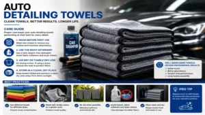 Clean and properly maintained auto detailing towels ready for professional car detailing use.