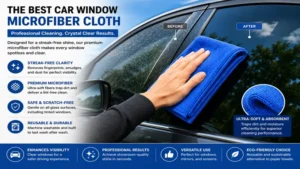 Premium car window microfiber cloth delivering clear visibility and professional-quality glass cleaning
