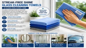 Glass cleaning towels providing streak-free results for sparkling clean glass surfaces every time