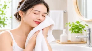 Towel to wash face gently used to dry the skin after washing without harsh rubbing