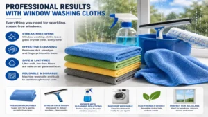 Window washing cloths with professional cleaning tools for spotless glass care