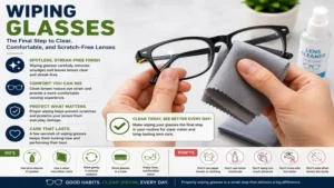 wiping glasses carefully to keep lenses clean, clear, and scratch-free