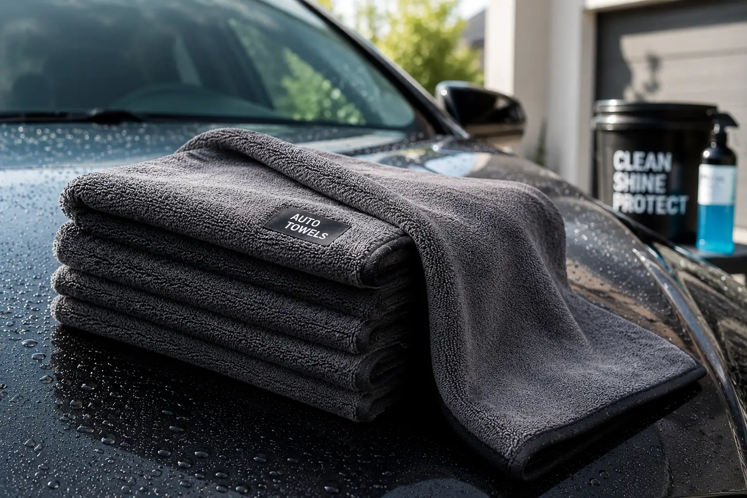 Auto towels made from plush microfiber for drying and detailing a car