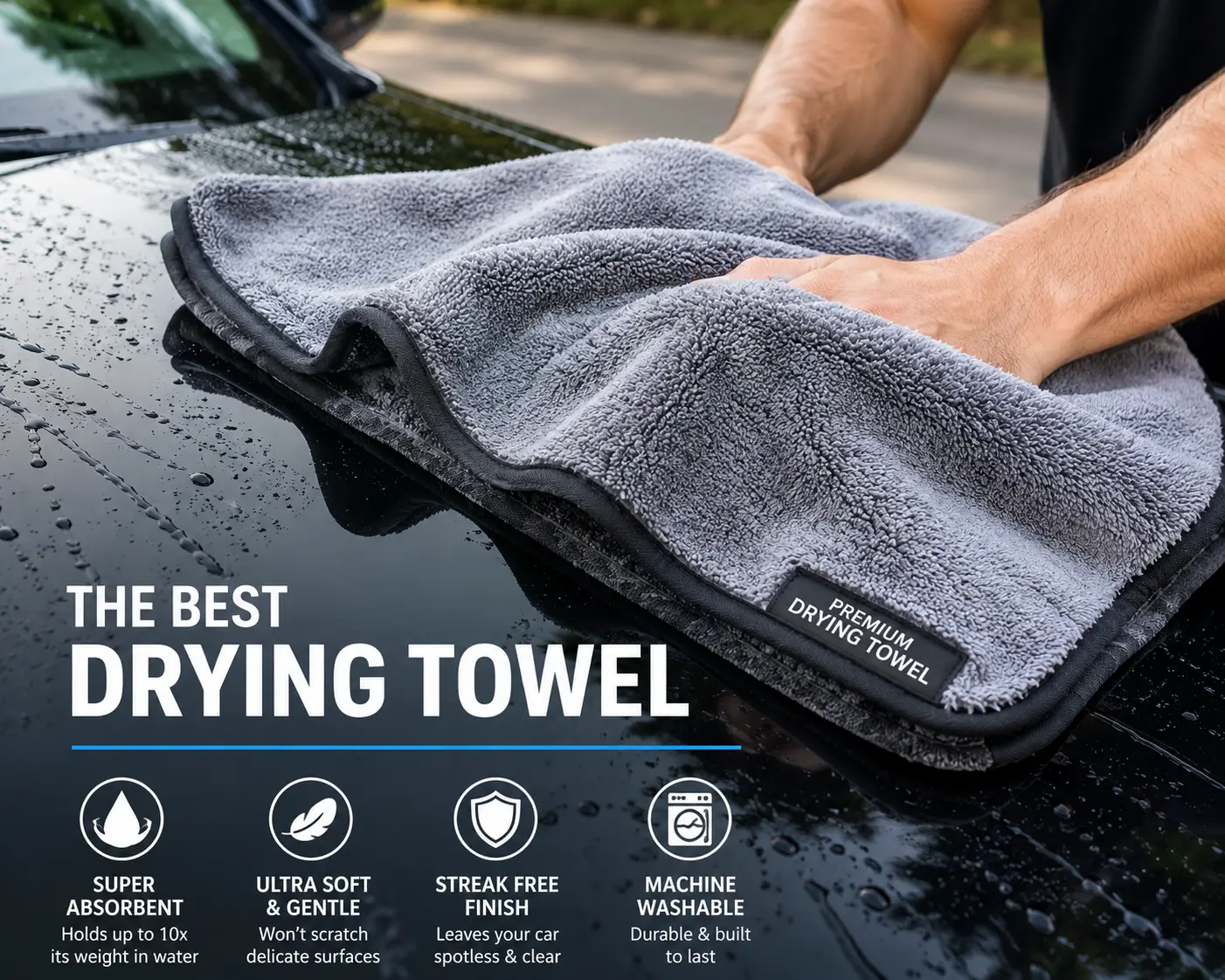 Best drying towel made from plush microfiber for safely drying a wet car