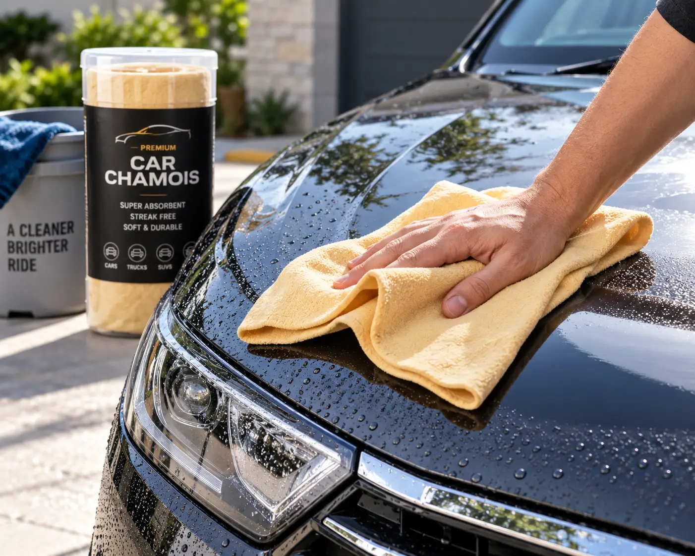 Best car chamois drying a wet car hood for a streak-free, polished finish