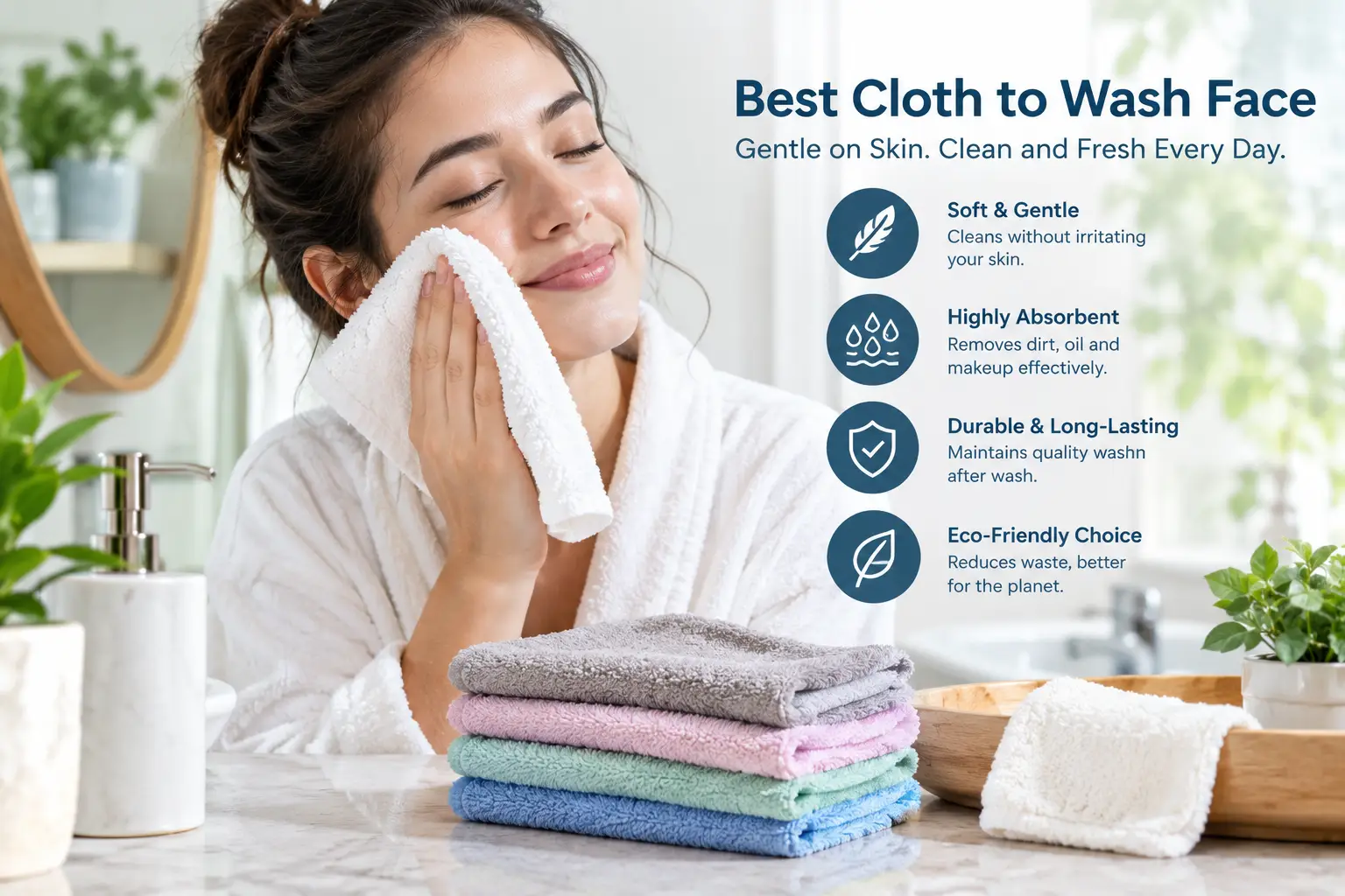 best cloth to wash face featuring a soft, absorbent washcloth for gentle facial cleansing in a bright bathroom