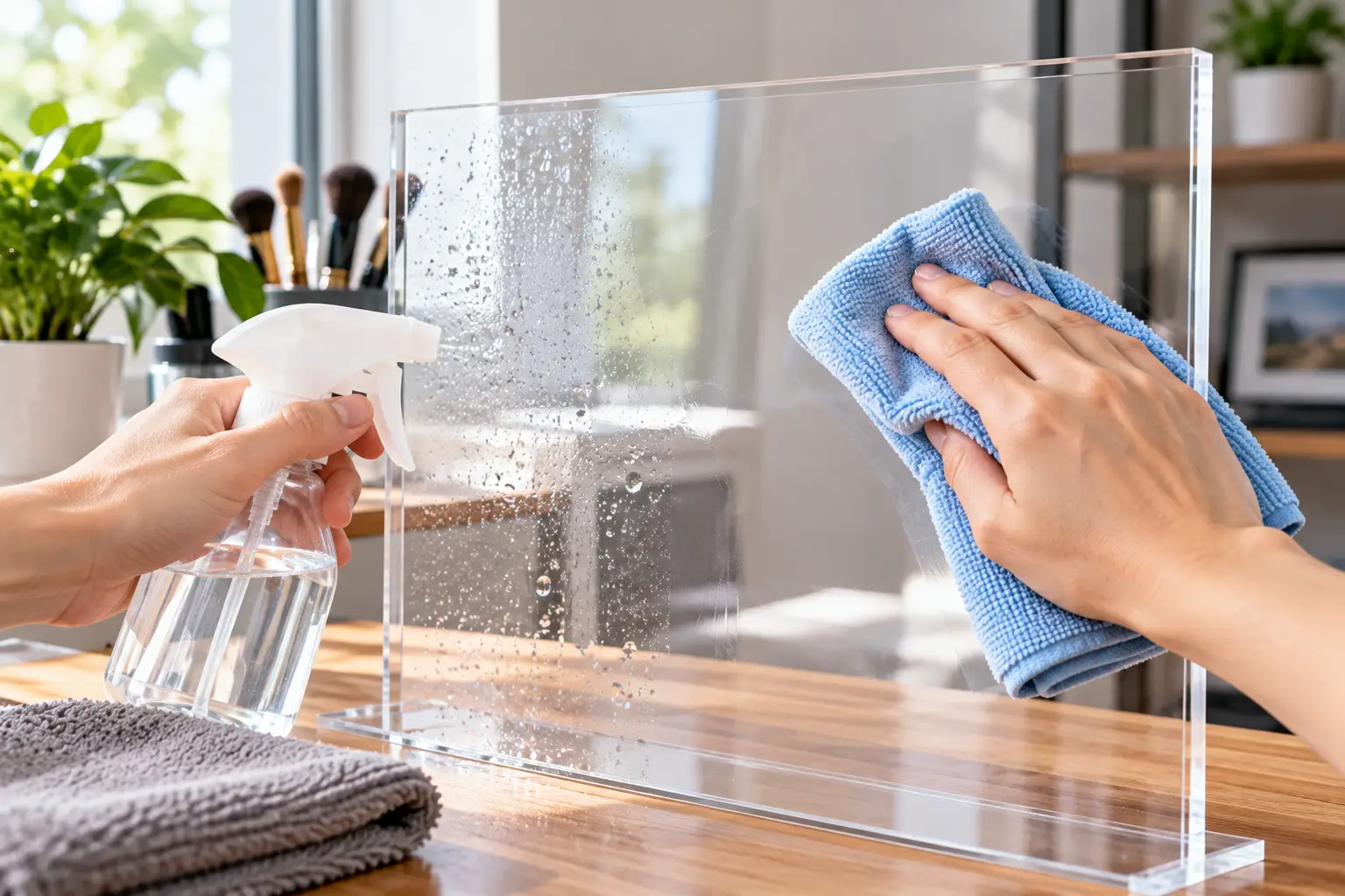 How to clean acrylic glass using a gentle cleaner and microfiber cloth for a clear, streak-free surface